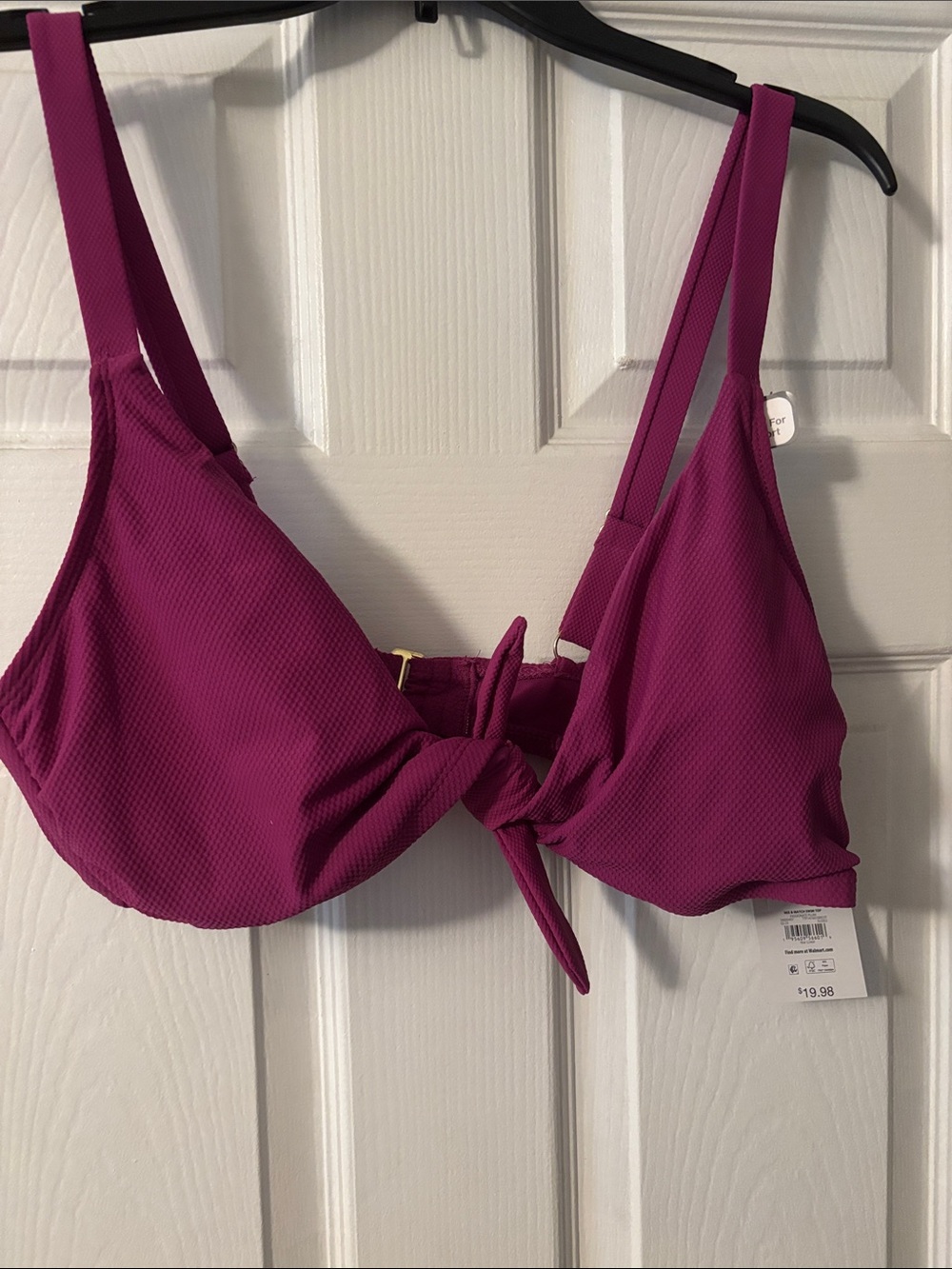 Time and Tru Magenta Tie-Front Bikini Top